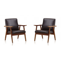 Manhattan Comfort 2-AC001-BK ArchDuke Black and Amber Faux Leather Accent Chair (Set of 2)